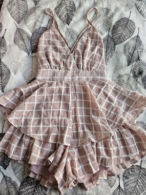 Strappy Pink Plaid Ruffle Tiered Romper Dress